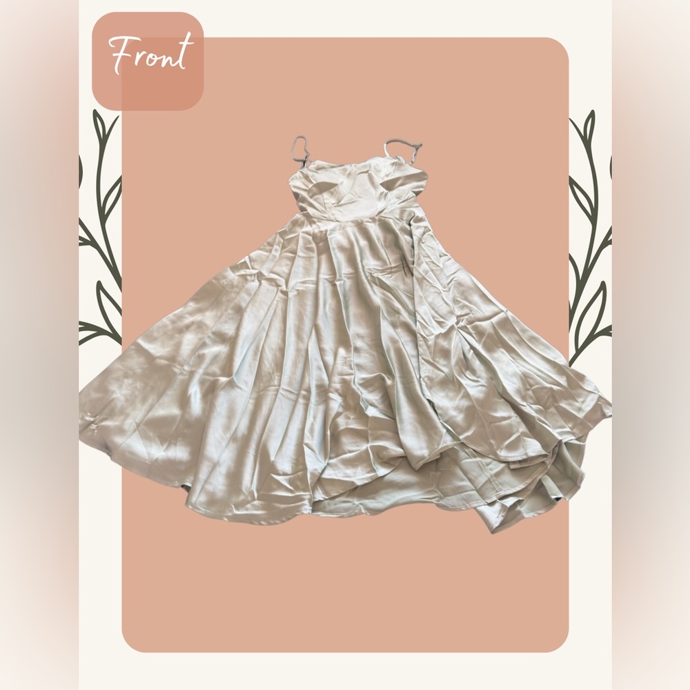 Lulus Sage Green Satin Dress | Spaghetti Strap Open Back with Bow ✨ NWT